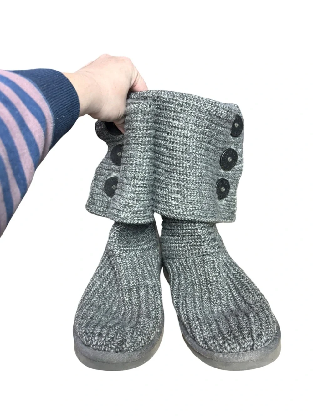 UGG Classic Cardy Gray Knit Sweater Boots – Women’s Size 8